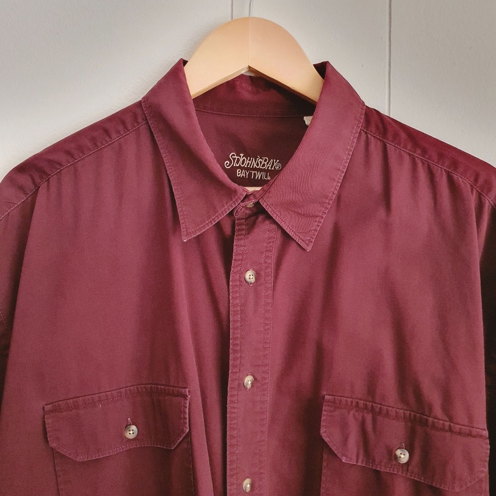 St. John's Bay Bay Twill Button Up Shirt | Cotton | Burgundy | Size XL
